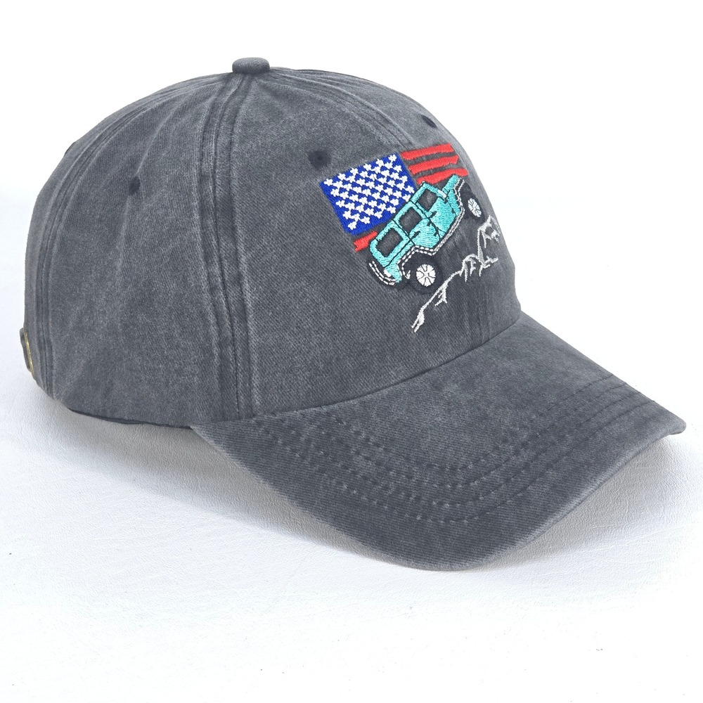 Vintage Jeep Offroad USA‎ Flag Hat Gray Distressed Cap Adjustable Dad Style NEW